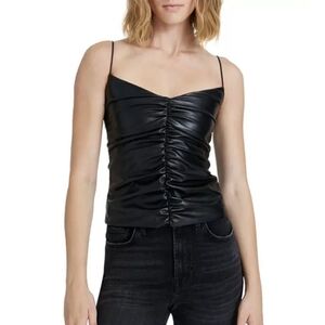 7 for all mankind Black Faux Leather Ruched Cami Size XS Vegan Biker Chic Rocker
